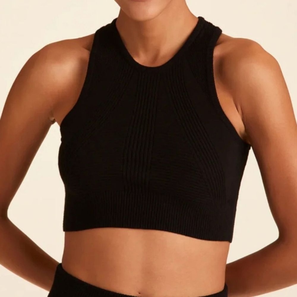 Alala Black Goddess Sleeveless Racerback Knit Crop Tank Top NWOT Medium‎